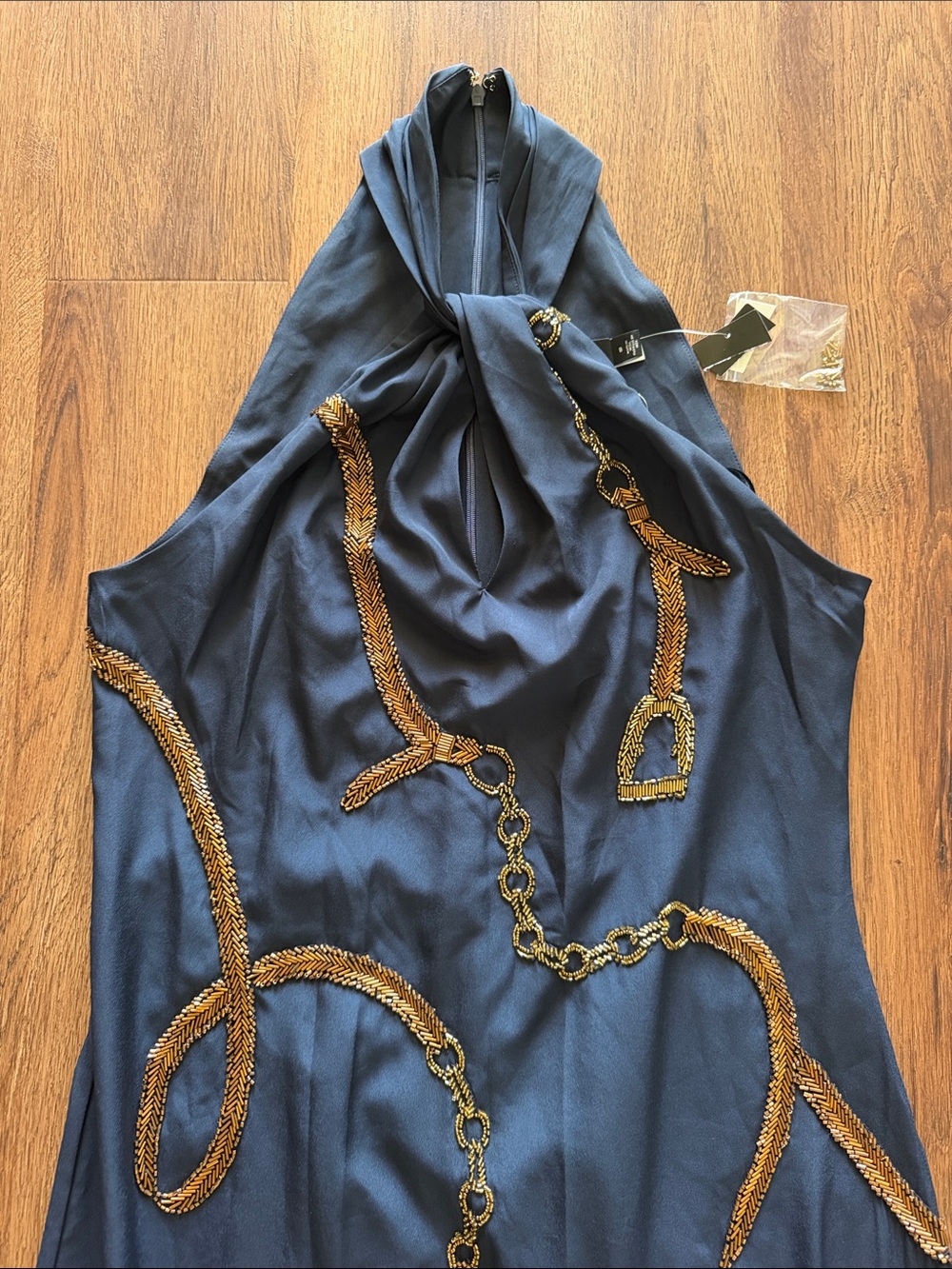 Ralph Lauren Belting Motif Sequined Crepe Halter Gown - Picture 5 of 8